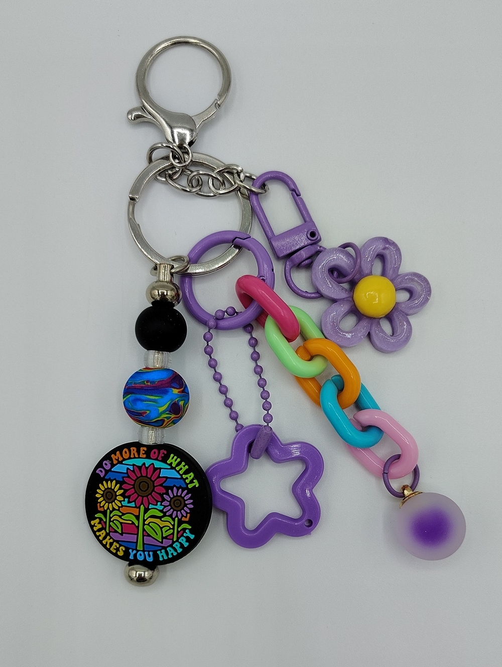 Handcrafted Colorful Flower & Charm Keychain/Bag Charm - Purple Accents